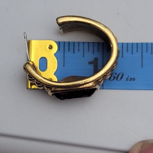 S.A.L VTG Swarovski Purple Crystal Chunky Gold Hoop Earrings - Picture 6 of 8